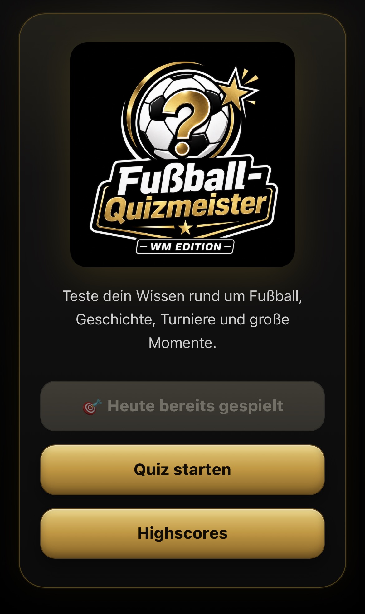 Startbildschirm von Fußball-Quizmeister
